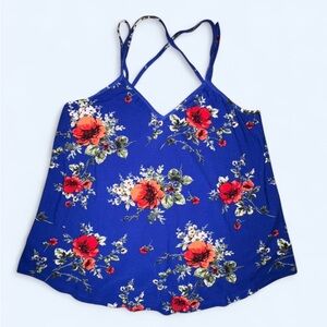 PAPERMOON Blue Floral Lightweight Strappy Tank Top - Size L